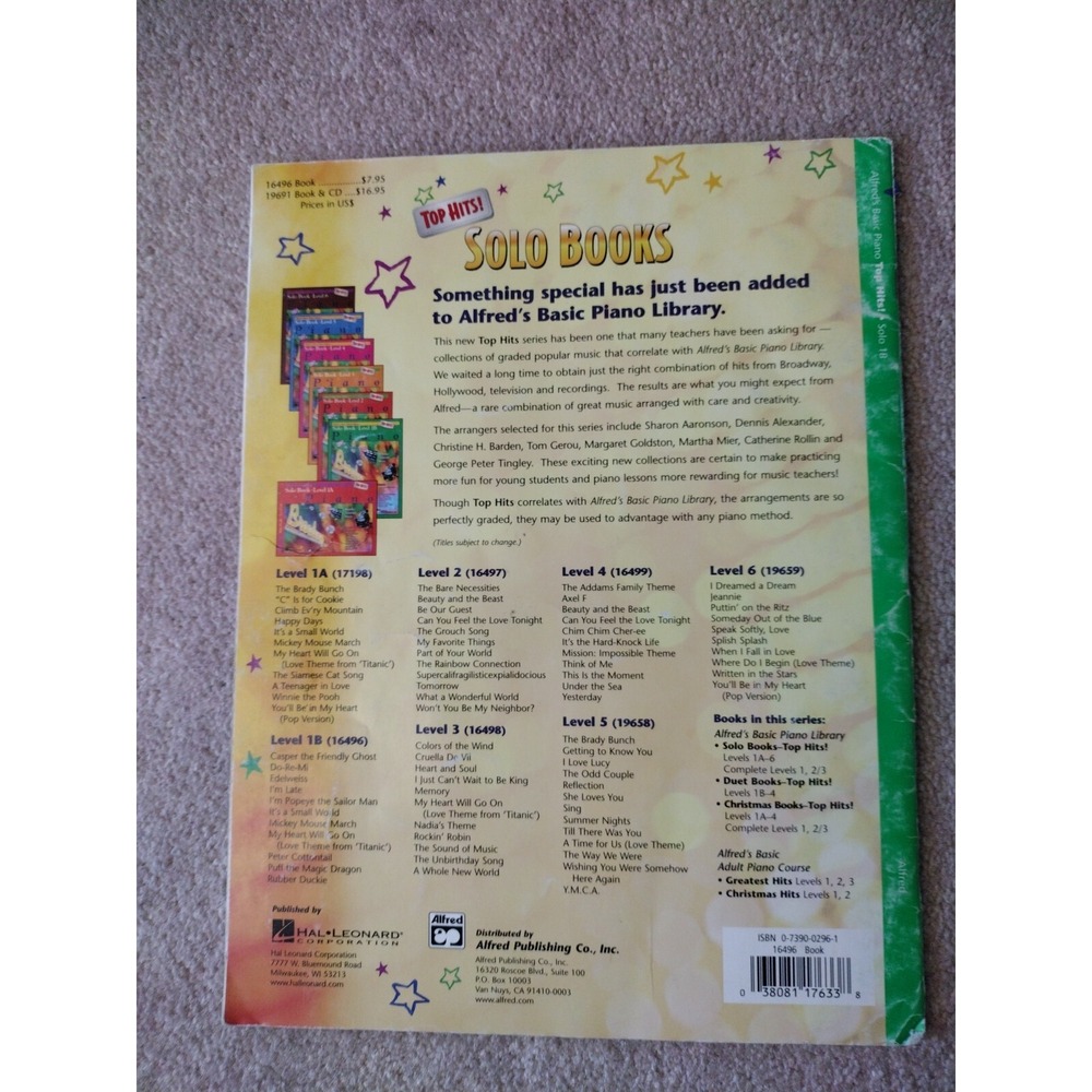 Alfred's Basic Piano Library Level 1B Solo‎ Book Top Hits! - Picture 2 of 4